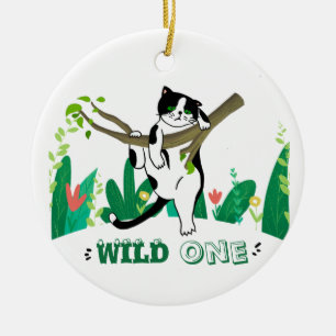 De Cerâmica Selvagem Um Gatinho Verde Adicione Seu Ornamento D