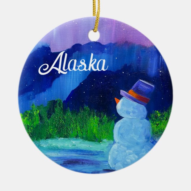 De Cerâmica Snowman Sonha com ornamento cerâmico com ALASKA (Frente)