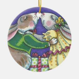 De Cerâmica Sob o ORNAMENTO dos COELHOS do NATAL do visco