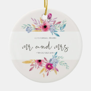 De Cerâmica Sr. Floral Elegante & Sra. Wedding Ornamento cer
