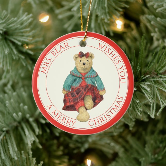 De Cerâmica SRA. Ornamento do Círculo Cerâmico BEAR + Texto (Árvore)