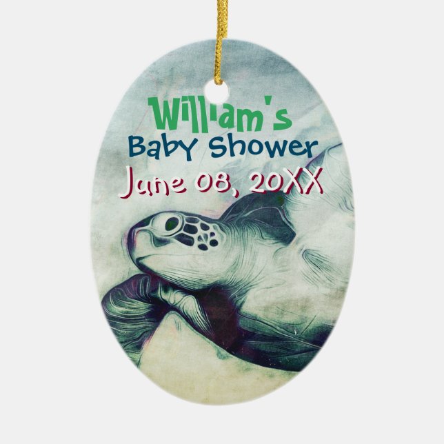 De Cerâmica Tartarugas do Mar Verde Voadoras | Ornamento (Frente)