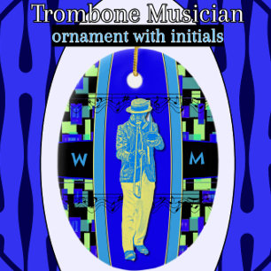 De Cerâmica Trombone Musical com Iniciais Ornamento