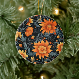 De Cerâmica Um ornamento redondo apresenta flores laranja vibr
