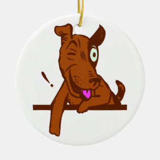 DE CERÂMICA UM ORNAMENTO REDONDO EYED DO CÃO