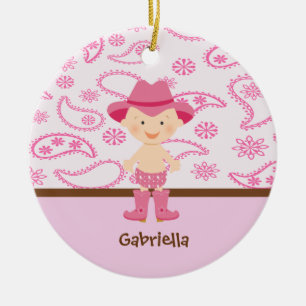 De Cerâmica Vaqueira bonito do bebê no ornamento cor-de-rosa