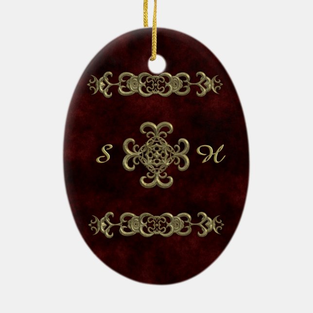 De Cerâmica Veludo vermelho com ornamento dourado (Verso)