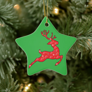 De Cerâmica Verde e Vermelho Rudolph - Ornamento (As Renas)