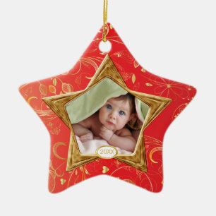 De Cerâmica Vermelho da estrela do ornamento da foto do Natal