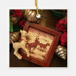De Cerâmica Vintage Cowboy Feliz Natal Ornamento
