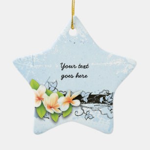 De Cerâmica Vintage plumeria e ornamento azul-marinheiro