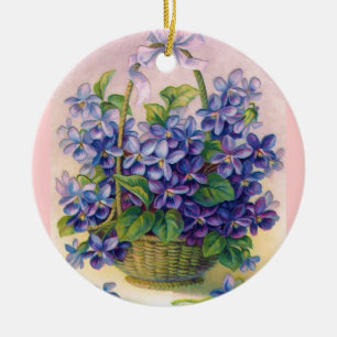 De Cerâmica Violetas do vintage em um ornamento da cesta