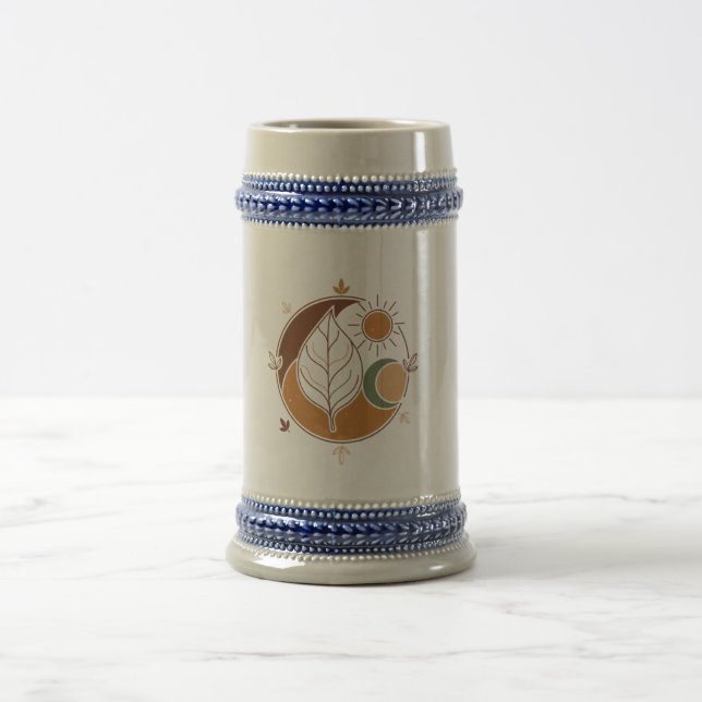 De Cerveja Caneca Boho Folha Sol Lua | Tons Terrosos Abstrato (Centro)