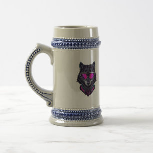 De Cerveja Caneca Personalizável com Nome Lobo Cyberpunk Neon
