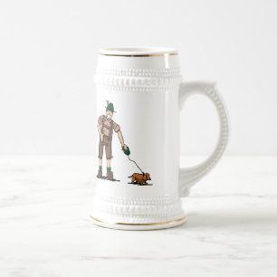De Cerveja Dachshund feliz do homem dos Lederhosen da caneca