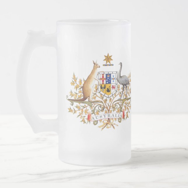 De Cerveja Vidro Jateado Caneca australiana do fosco da brasão (Esquerda)