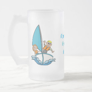 De Cerveja Vidro Jateado Crianças Menino e Garota na Caneca Fosco