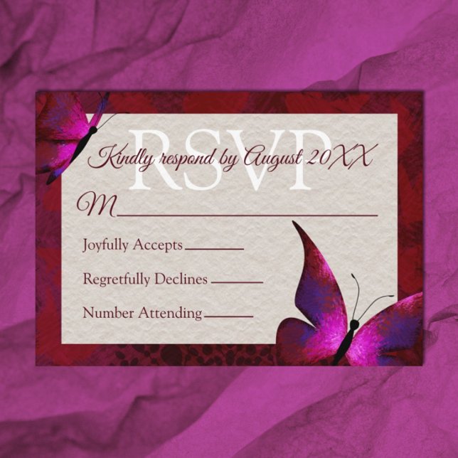De Conselho Cartão RSVP Red Butterfly Quinceañera (Red and pink quinceanera rsvp card for elegant red quinceanera invitations )