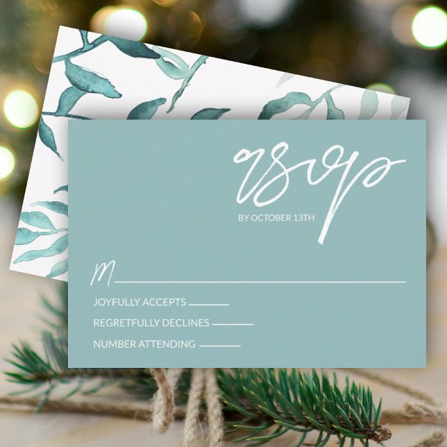 De Conselho Eucalyptus Green, Winter Deixa Cartão RSVP Casado (light green eucalyptus wedding rsvp card elegant script calligraphy simple enclosure wedding card)