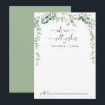 De Conselho O Casamento Eucalyptus Verde Bem Deseja Um Cartão<br><div class="desc">Este cartão verde de boas intenções de casamento do eucalipto é perfeito para um casamento moderno. O design apresenta galhos e folhas botânicas elegantes e desenhadas a aquarela, desenhadas à mão, adornando quadros geométricos. Estas cartas são perfeitas para um casamento, chá de panela, chá de fraldas, festa de formatura e...</div>