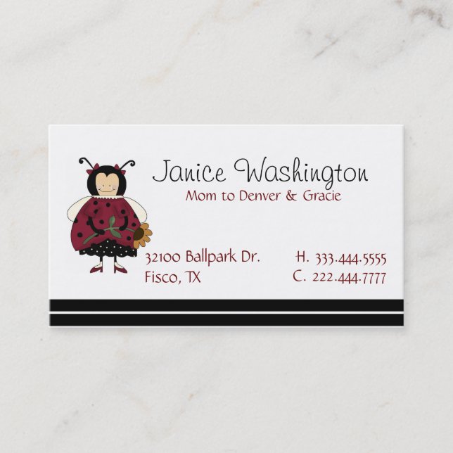 De Contato Cartão bonito das mamães da menina do joaninha (Frente)