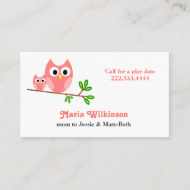 De Contato Cartão cor-de-rosa bonito das mamães das corujas