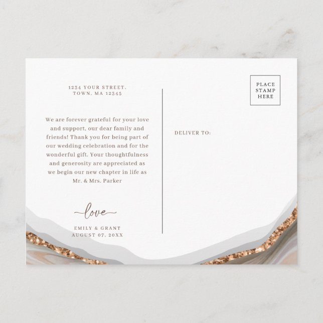 De Convite Agate Stone Marble Obrigado cartão postal (Verso)