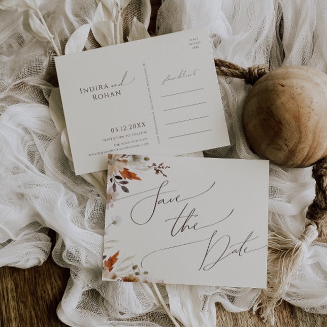 De Convite Autumn Wildflower Beige Salvar O Cartão Postal (Criador carregado)