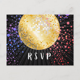 De Convite Bola Disco, dança, cartão postal ouro RSVP