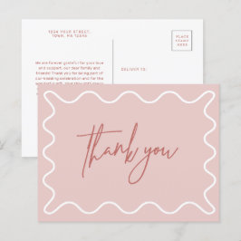 De Convite Borda ondulada rosa Obrigado cartão postal
