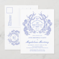 CARTÃO POSTAL 18º Aniversário Blue Floral Crest Co