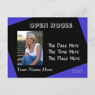 De Convite cartão postal azul e preto aberto