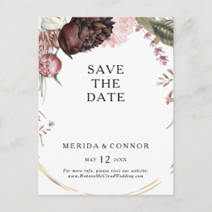 De Convite Cartão postal Burgundy Boho Floral Save The Date