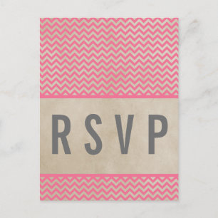 De Convite Cartão postal Chic Chevron RSVP Rosa
