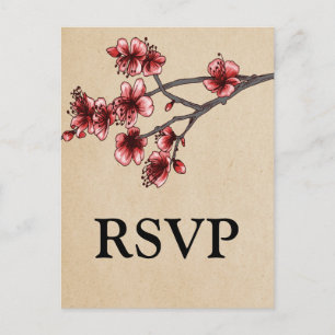 De Convite Cartão postal da Red Vintage Cherry Blossoms RSVP