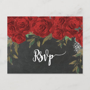 De Convite Cartão postal do casamento rsvp do rosa vermelha f