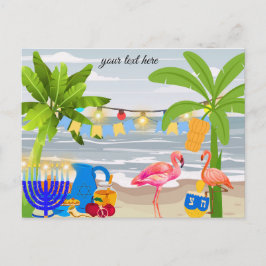 De Convite Cartão postal Hanukkah- tema da praia, flamingo, d