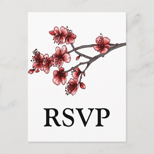 De Convite Cartão postal Red Simple Cherry Blossoms RSVP (Frente)