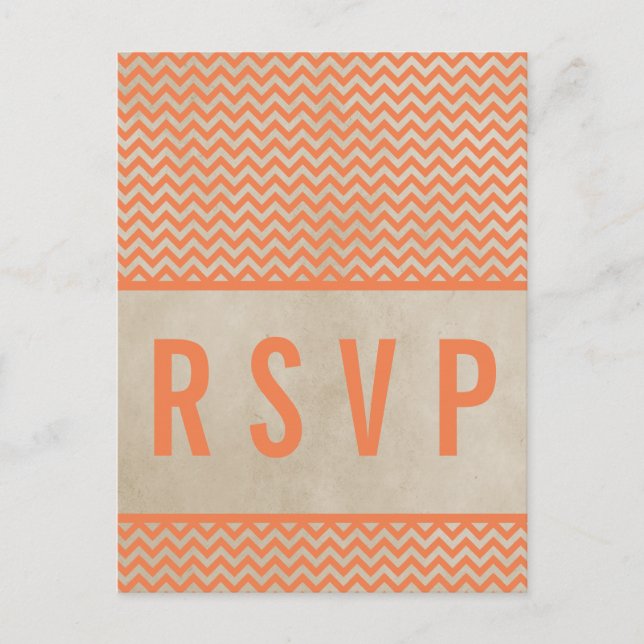 De Convite Cartão postal RSVP Chic Chevron Laranja (Frente)