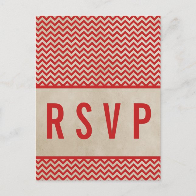 De Convite Cartão postal RSVP Chic Chevron Vermelho (Frente)