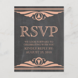 De Convite Cartão postal RSVP Coral Deco Chalkboard