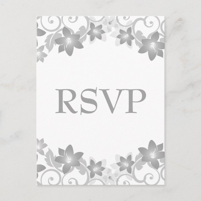 De Convite Cartão postal RSVP Floral Simples da cinza (Frente)