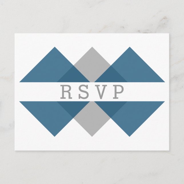 De Convite Cartão postal RSVP Geométrico da Cinza Azul (Frente)