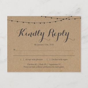 De Convite Cartão postal RSVP Rustic Kraft