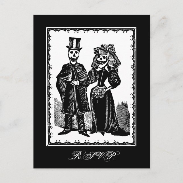 De Convite Casal Esqueleto (RSVP) - Cartão Postal (Frente)