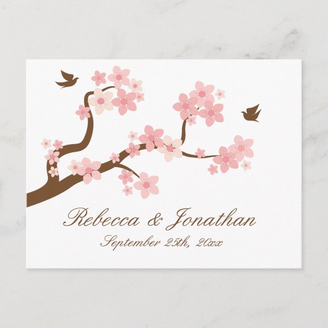 De Convite Cherry Blossom no cartão postal RSVP branco (Frente)