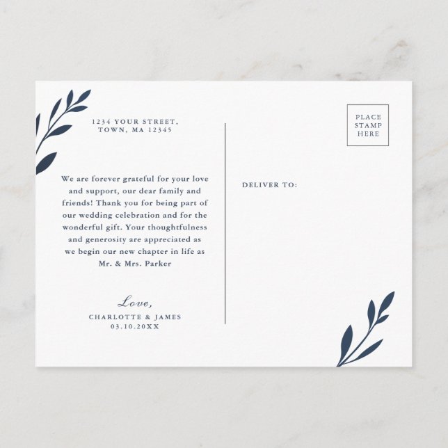 De Convite Folhagem marinho e Rosa Obrigado cartão postal (Verso)