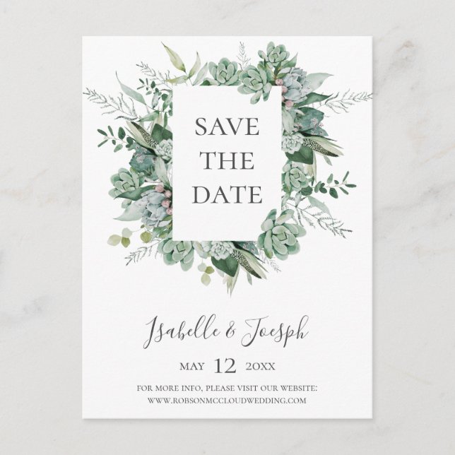 De Convite Follagens Suculentas | Salve o Cartão Postal da Da (Frente)