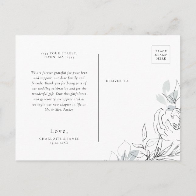 De Convite Ilustração Botânica Obrigado cartão postal (Verso)