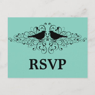 De Convite Pássaros Aqua Love Swirls RSVP Cartão postal